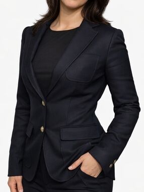 J.Crew Black Wool Blazer Gold Buttons Women Size 2 Tailored Classic Jacket